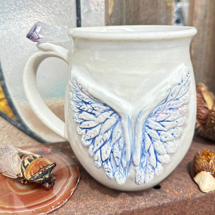 Carys Martin Ceramics - Wholesale Coffee Mug - Angel Wing Amethyst Crystal Mug0