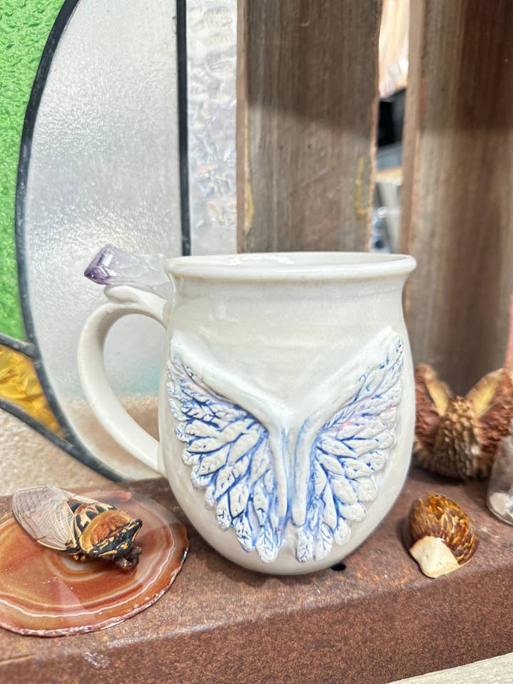 Angel Wing Amethyst Crystal Mug for wholesale by Carys Martin Ceramics
