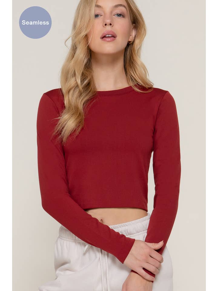 Active Basic | Active USA - Wholesale Knit Top - Women's - Long Sleeve Crew Neck Inner Fur Seamless Crop Top4