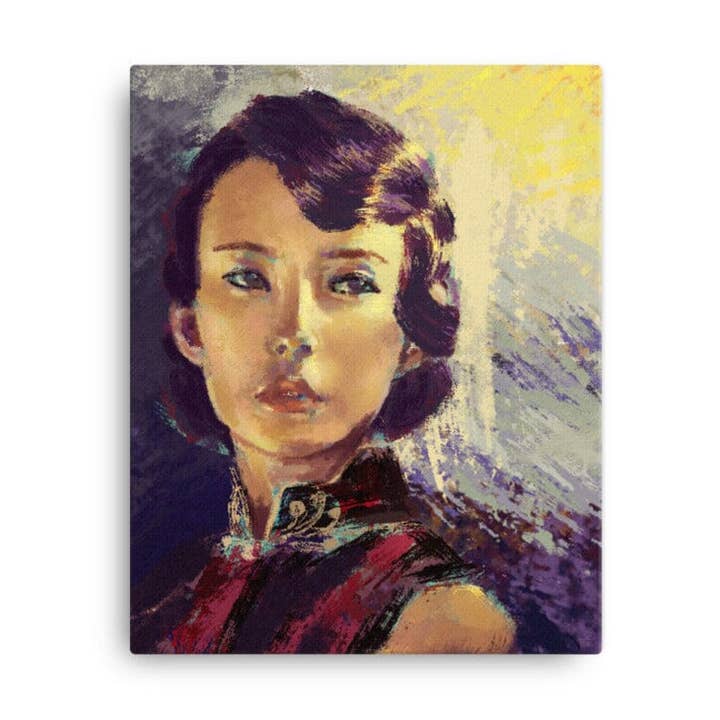 Yu Ming Painting | 1950s Chinese Woman in Qipao Art Print for wholesale by JoyousJoyfulJoyness