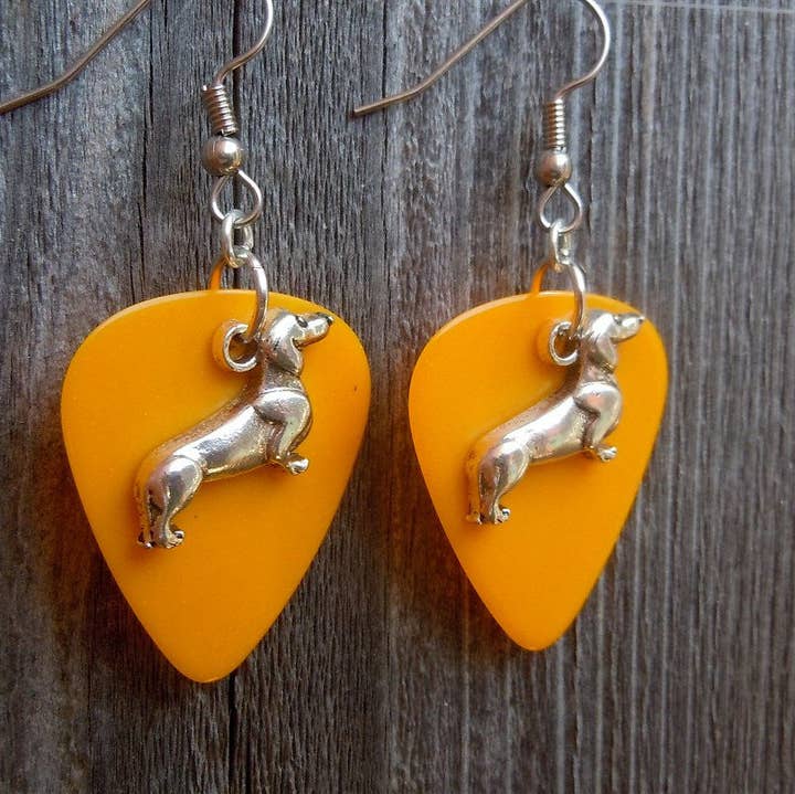 Simply Raevyn - Wholesale Dangle Earrings - Dachshund Charm Guitar Pick Earrings0