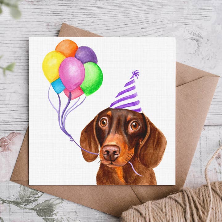 Chokolade og Tan Gravhund Fødselsdag Day Card for engroshandel hos Cloud Jellybean Art