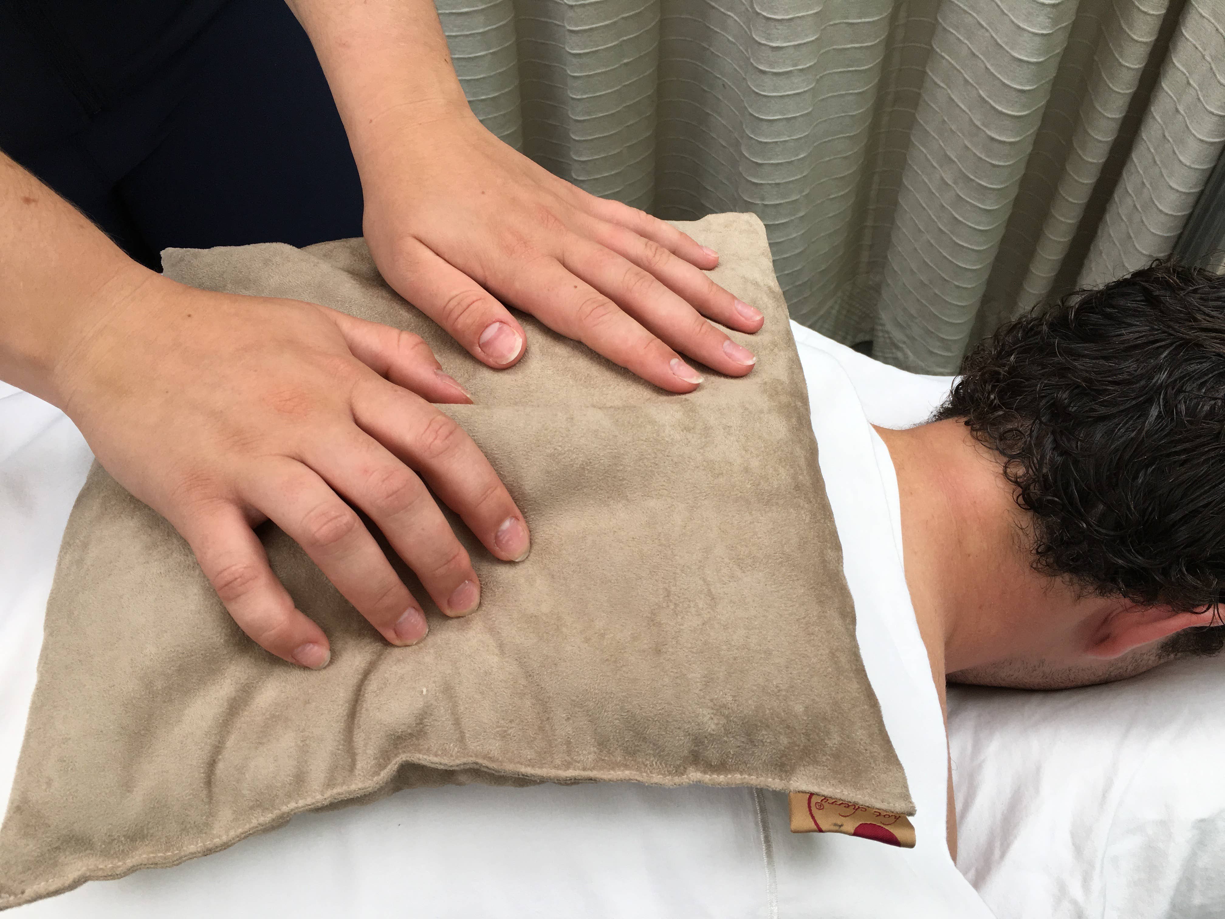 Hot Cherry Pillows - Wholesale Hot/Cold Compress - Large Square Tan Ultra-suede in Pie Box 1