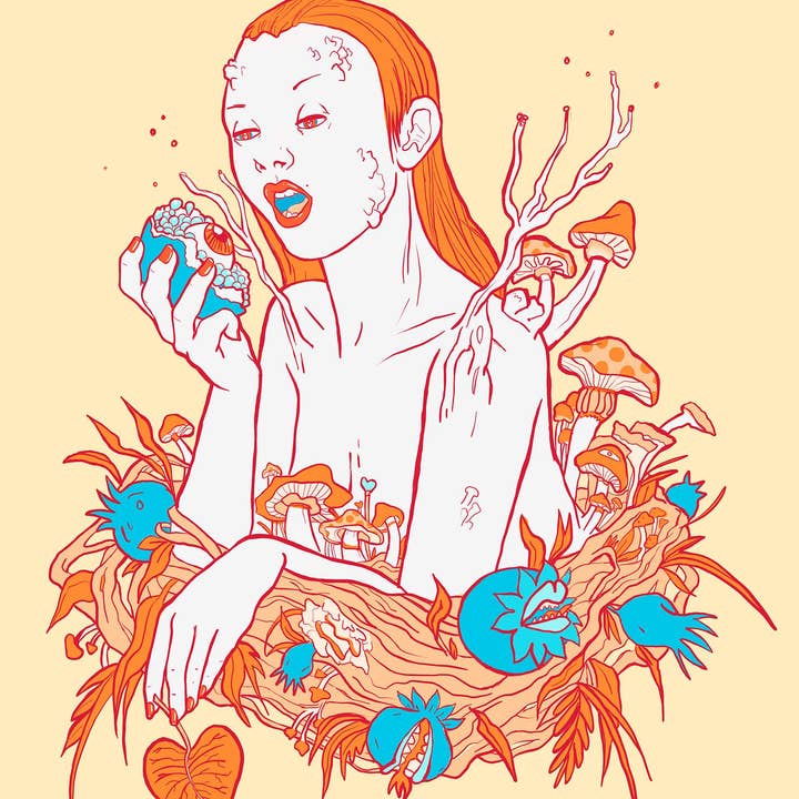 Persephone Greek Goddess Autumn Psychedelic Art Print for wholesale by Zubieta Illustration