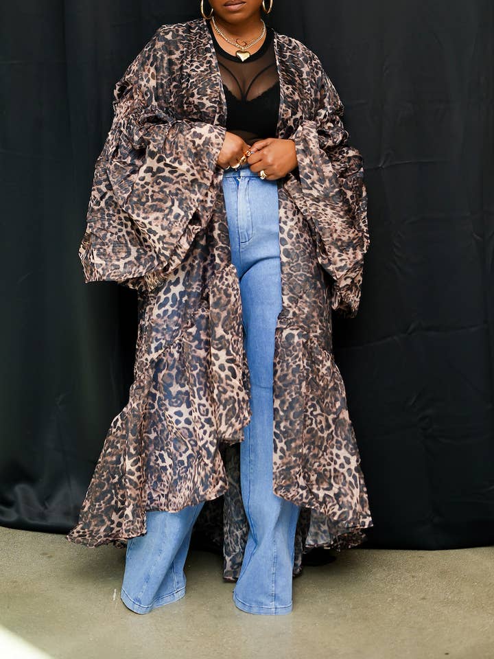 Leopard Sheer Duster for wholesale by Golden Chic