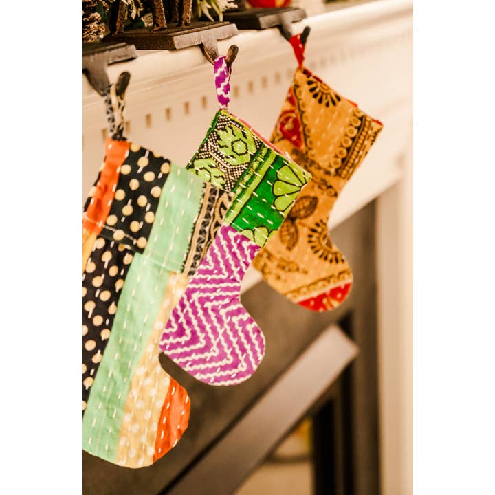 Asha Project - Wholesale Holiday Stocking - Mini Kantha Stocking