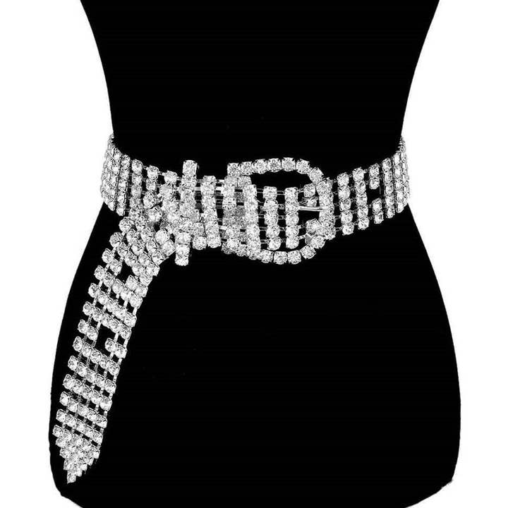 Madeline Love - Wholesale Belt - Women's - Embellished Crystal Rhinestone Buckle Belt Rhinestone Belt