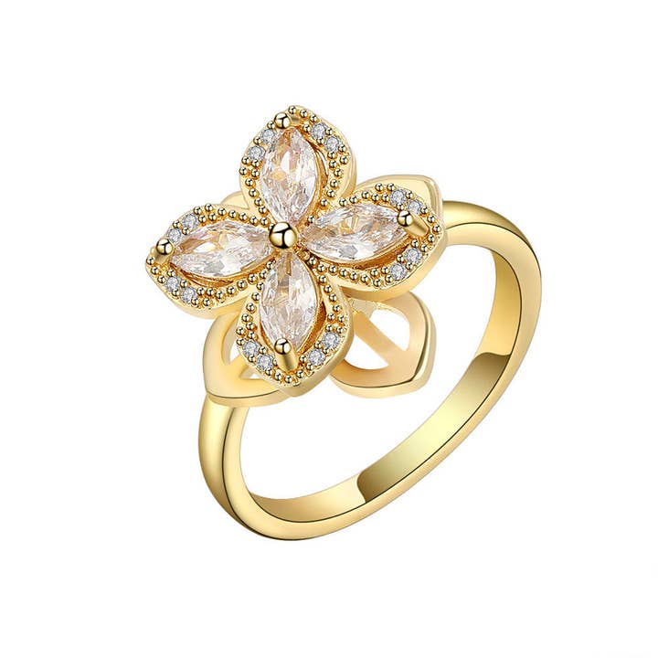 Perimade & Co. LLC - Wholesale Multi-Stone Ring - Four Leaf Clover Anxiety Fidget Spinner Ring in 925 Silver