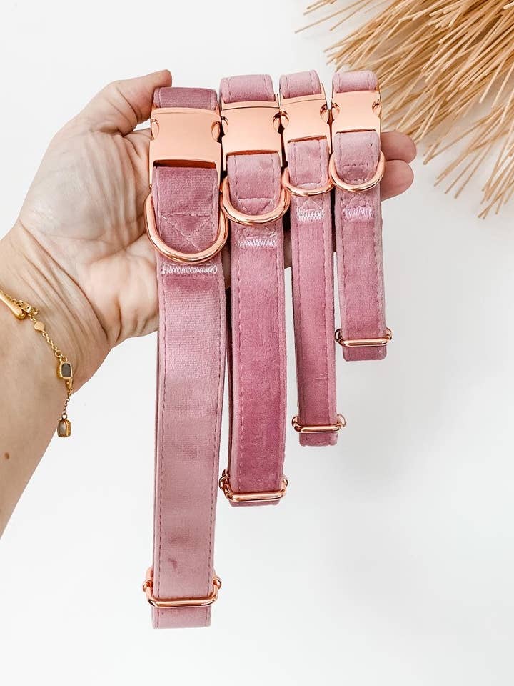 Pink Velvet Dog Collar for wholesale by The Spotted Dog Company
