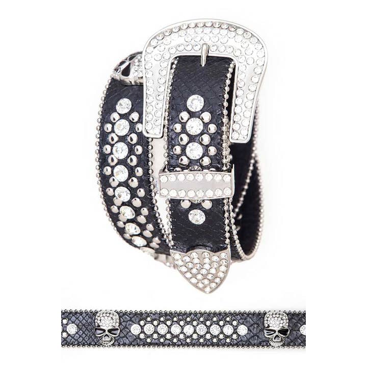 Rope & Spurs - Wholesale Belt - Women's - Crystal Skull Embellished Belt