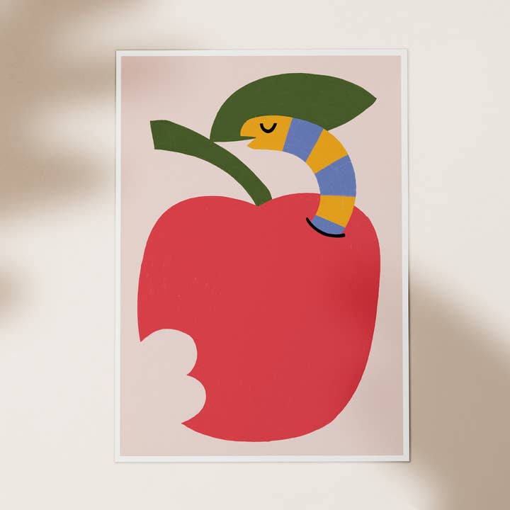 Apple Worm - Wall art illustration print - A3 or A4 for wholesale by Matilde Horta