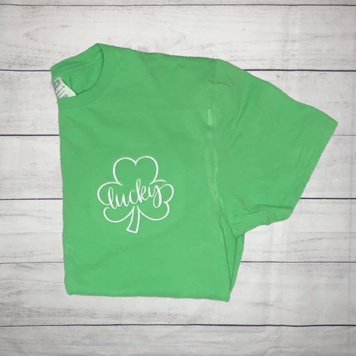 Lucky Shamrock St. Patrick's Day Short Sleeve TShirt for wholesale by Handmade Pieces Company LLC