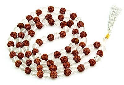 GREENROOTS USA LLC - Wholesale Prayer Beads Necklace - Crystal Quartz & Rudraksha Prayer Mala - 8mm0