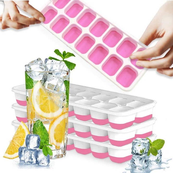 Vigor Path - Wholesale Ice Tray/Mold - 4 Pack Silicone stackable Ice Cube Trays - (White+Pink)