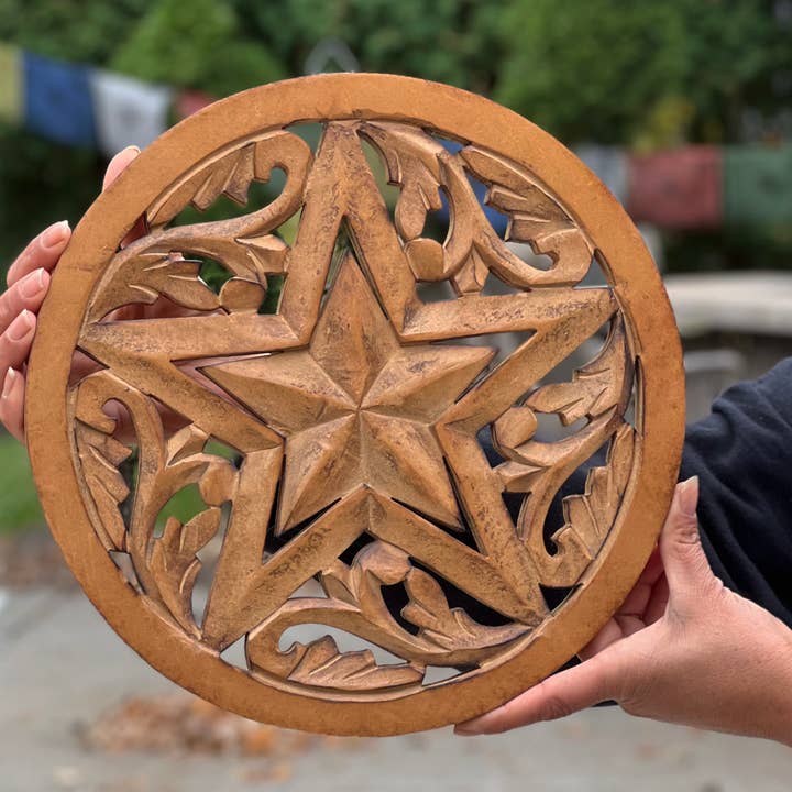 Handcrafted Wooden Celestial Big Star Wall Décor Hanging for wholesale by Lungta Imports