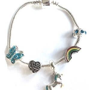 Children's Sis 'Magical Unicorn' Silver Plated Charm Bead Bracelet for wholesale by Liberty Charms