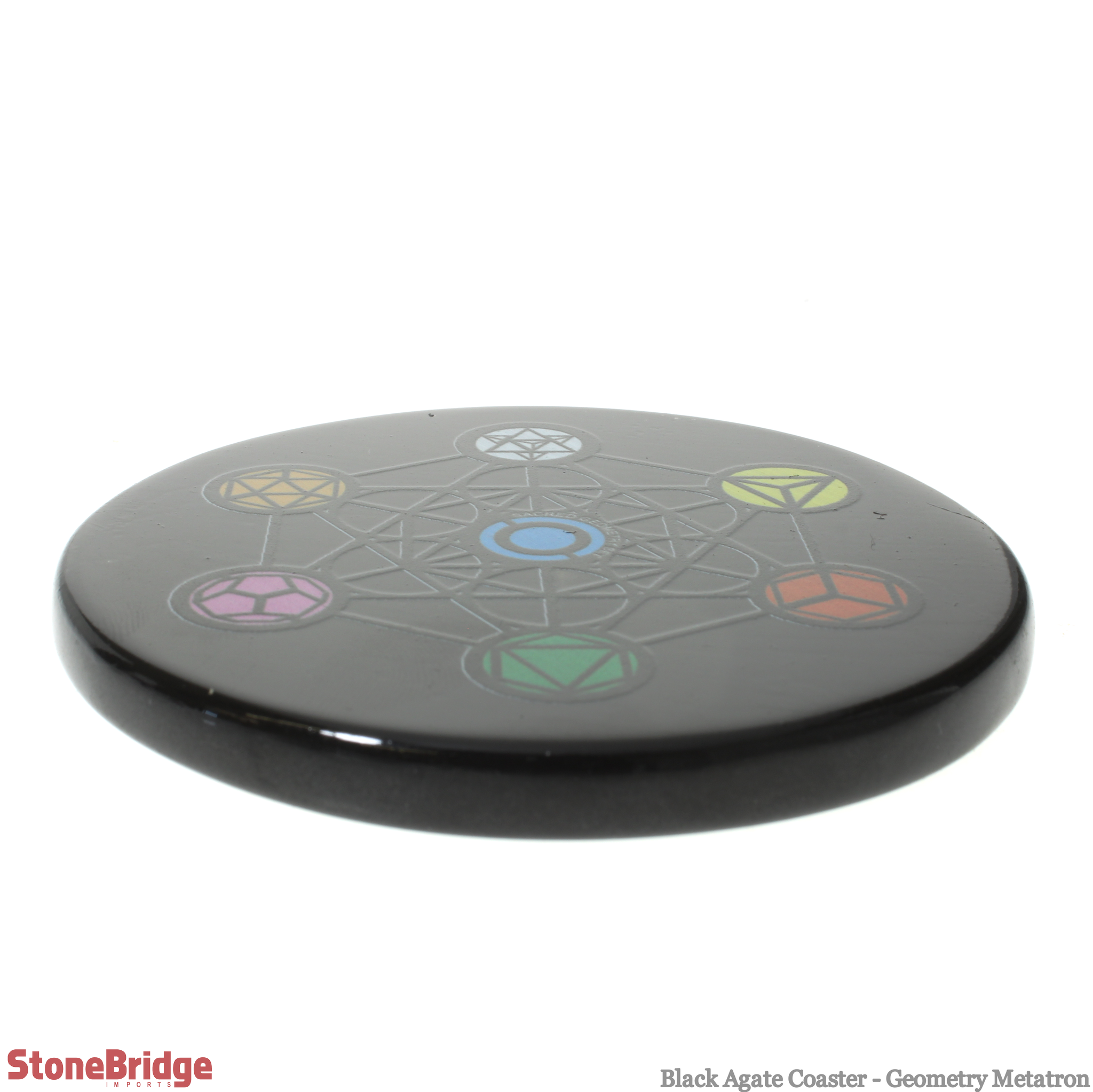 Stonebridge Imports - Wholesale Coasters - Black Agate Coaster - Geometry Metatron0