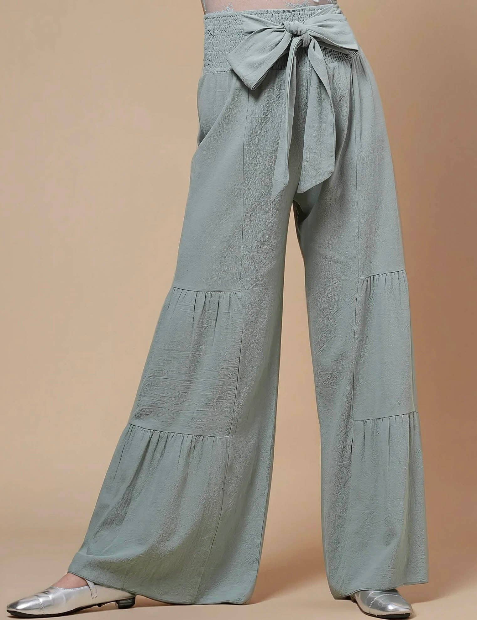 Sweetkama - Wholesale Pants – Women's - Ladies High Waist Fold Wide Leg String Tie Pants SKP5046714