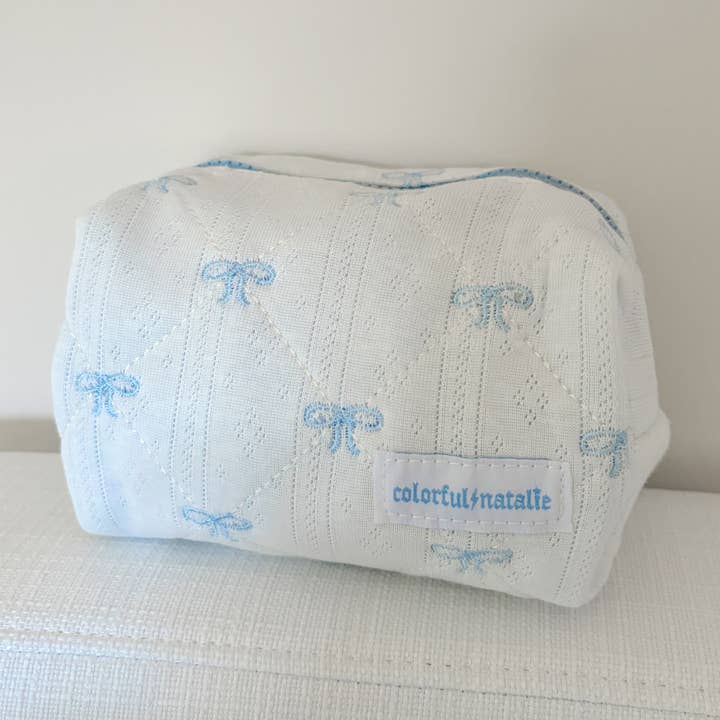 Colorful Natalie - Wholesale Makeup/Cosmetic Bag - Blue Bows Small Embroidered Makeup Bag4