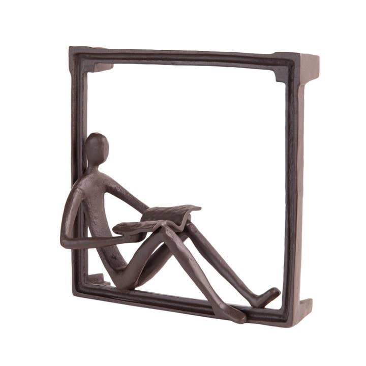 Danya B - Wholesale Wall Accent - Man Reading on a Window Sill Hanging Wall Art Iron Sculpture2