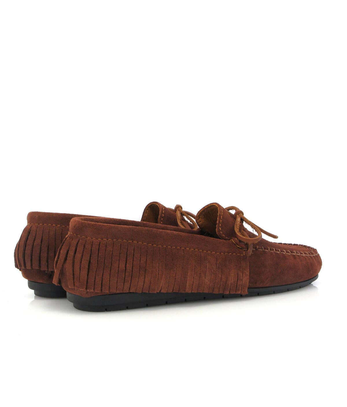 Brown Fringed Moccasins - muscat suede for wholesale on Faire3