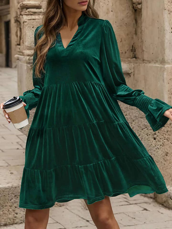 Wholesalesir - Vente Robe – femme - Robe en velours uni à manches longues Hug