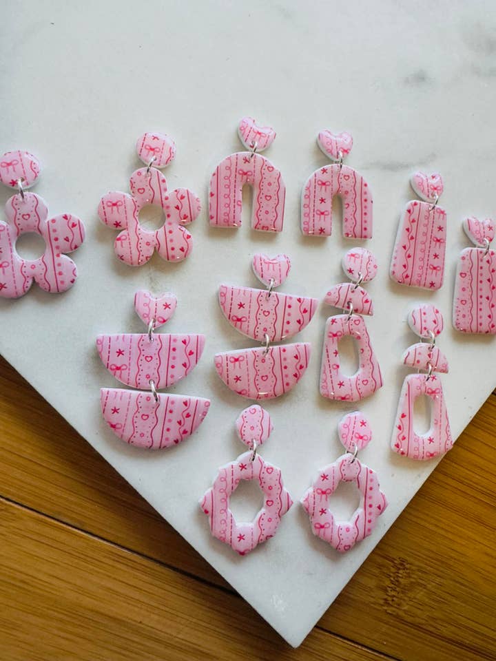 Preppy Valentines Collection Unique Handmade Clay Earrings for wholesale by KBH CREATIONS