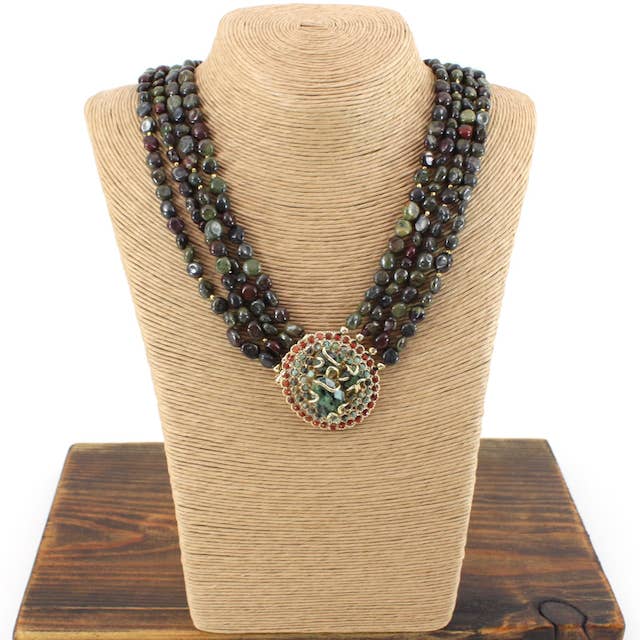 N24173 Bold Stone Bead Medallion Stainless Steel Necklace for wholesale by Pretty Persuasions