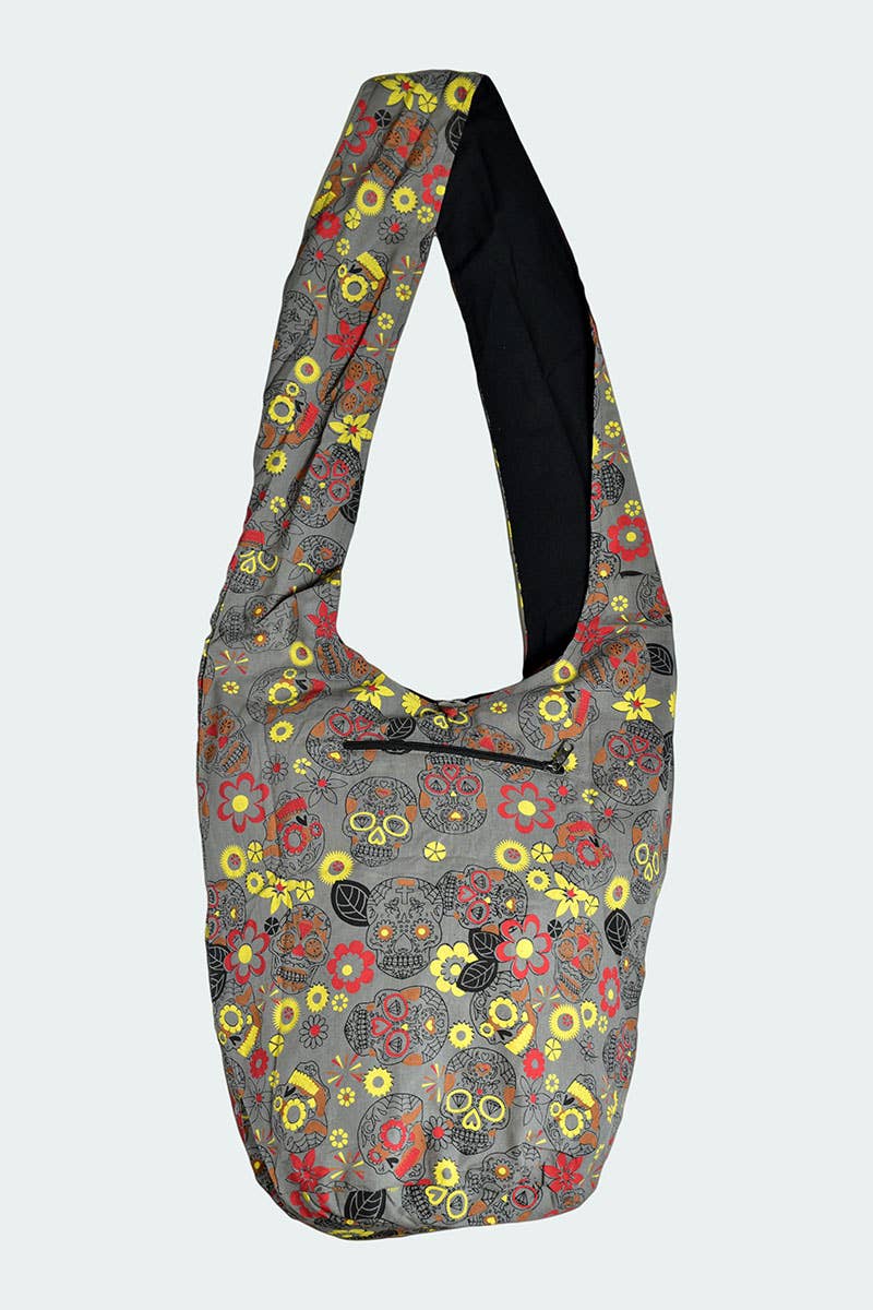 Kathmandu Imports - Wholesale Crossbody Bag - Women's - Skull Print Cotton Crossbody Hobo Bag (Code-576)2