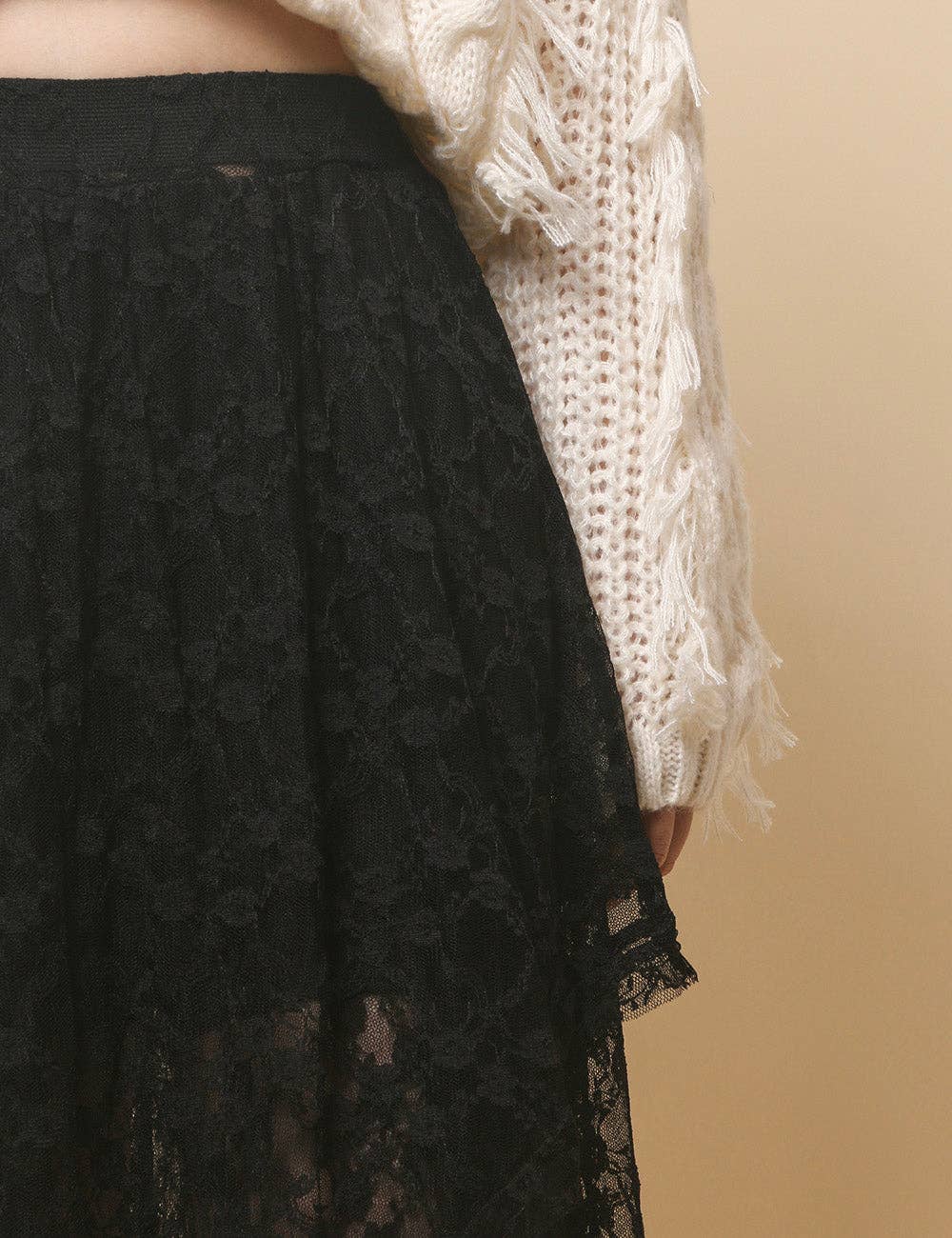 Sweetkama - Vente Jupe – femme - Jupe mi-longue en dentelle florale de couleur unie pour femmes SKS480133