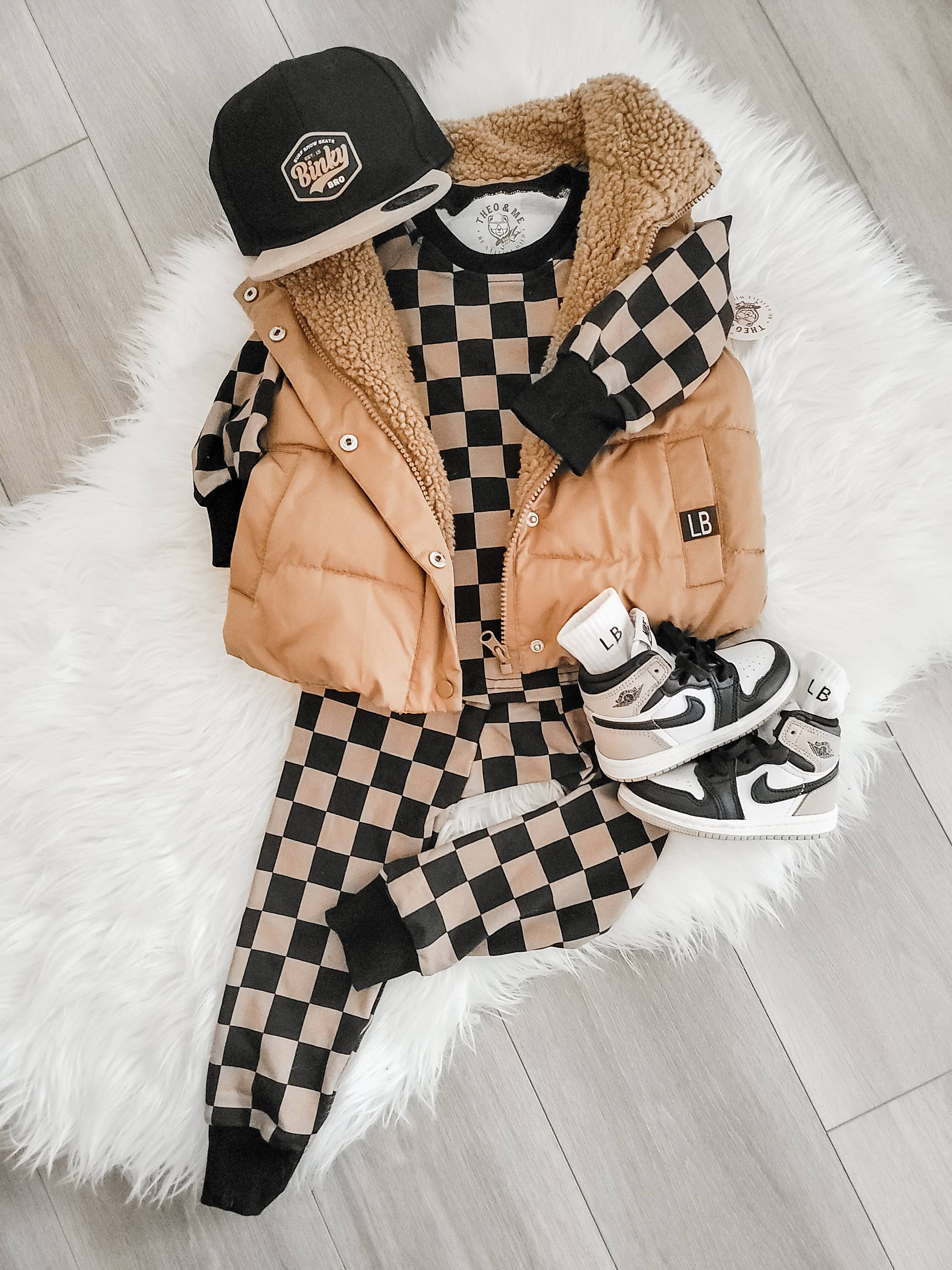 Rufflеѕ & Bоwtіеѕ - Affordable Boys & Girls Clothing - Wholesale Sleepwear Set - Kids - Unisex Toddler Kids 2 Piece Jogger Set - Black & Brown Check9