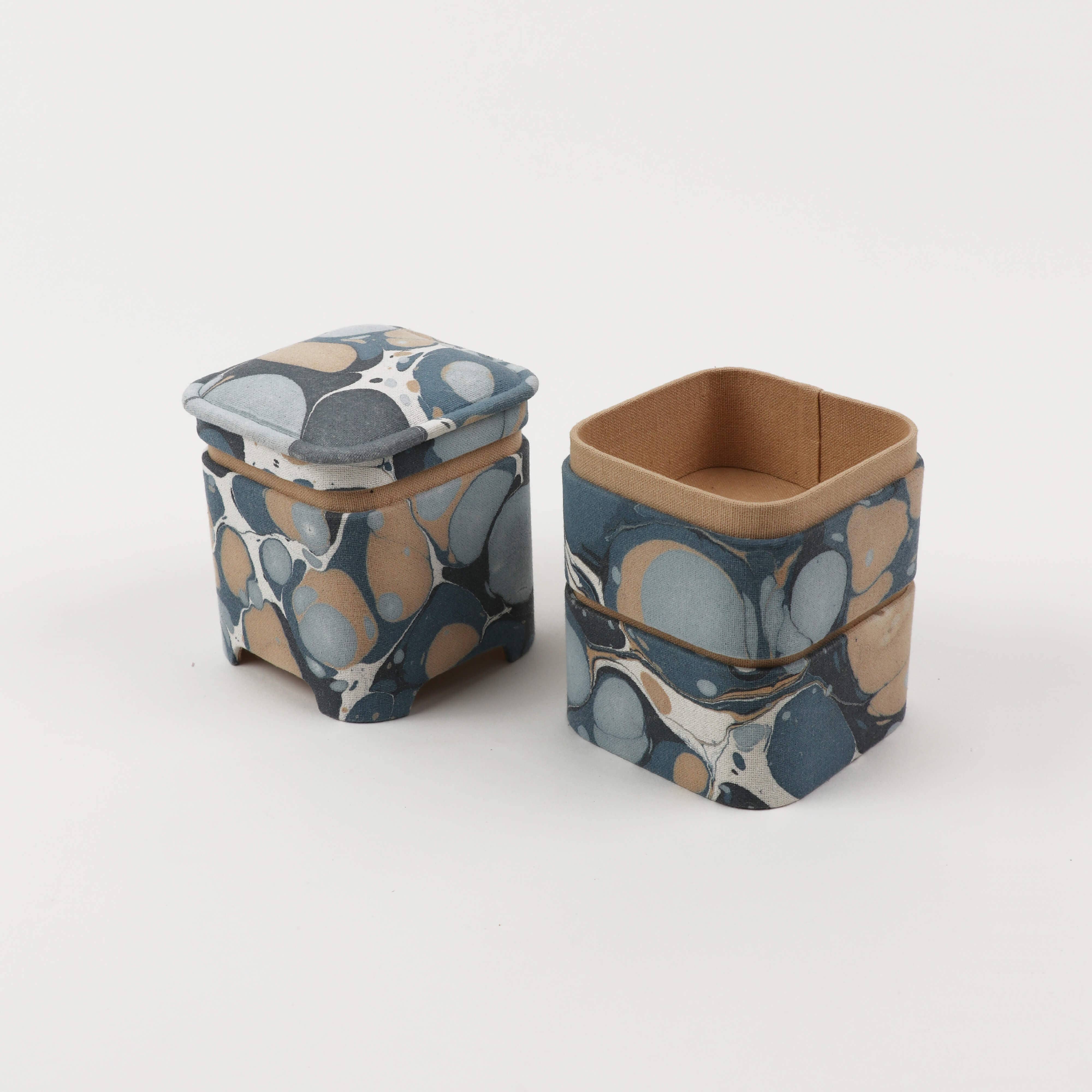 Craft Boat - Wholesale Decorative Box - MARBLED JUBAKO BOX- BLUE PEBBLES1