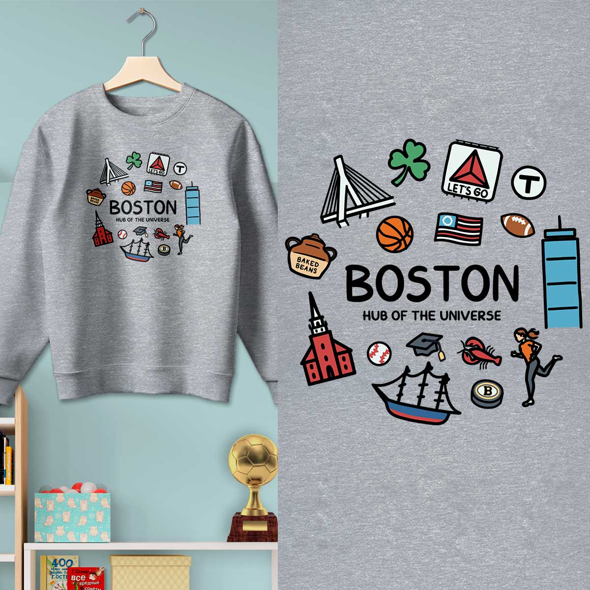 RetroPlanet - Vendita all'ingrosso Felpa - Bambini - Felpa Unisex per Giovani Boston Doodles Icons Massachusetts7