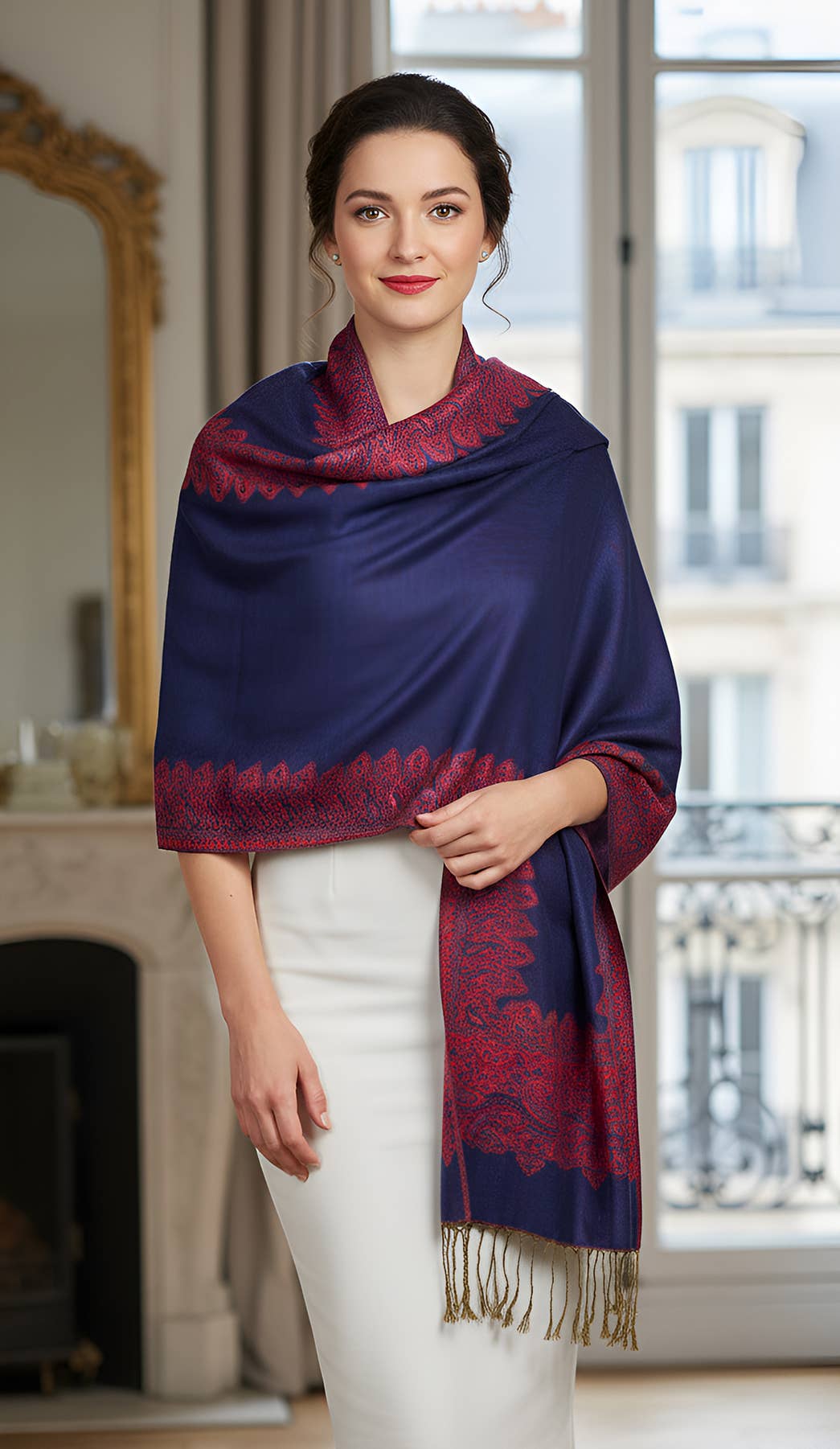 SERENITA - Wholesale Scarf - Women's - Pashmina Scarf Paisley Border Reversible Wrap Wedding Shawl 5