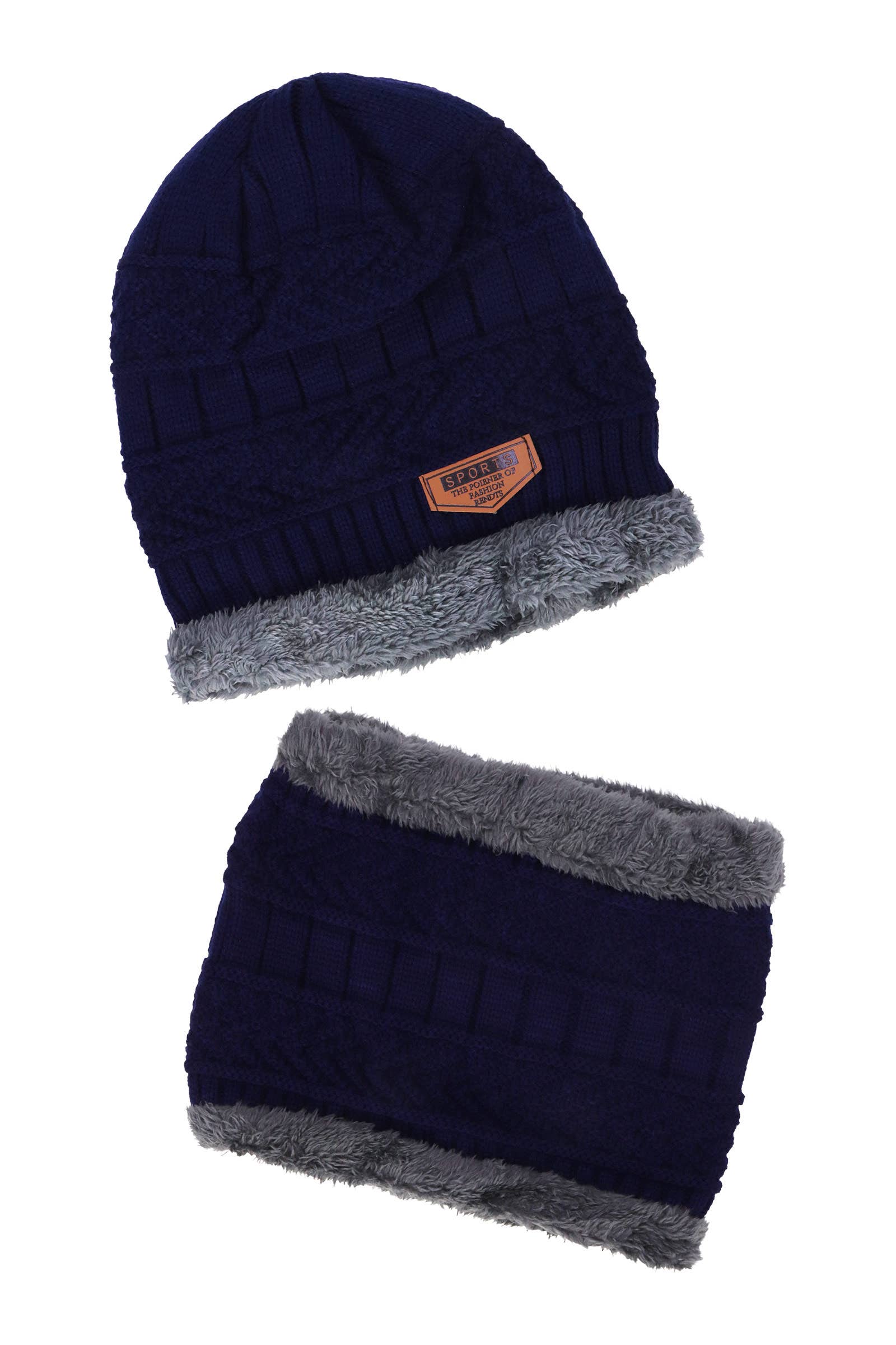 ASSORTED Dark Neutral Cable Knitted Fur Beanie Scarf - 2 Piece Set for wholesale on Faire9