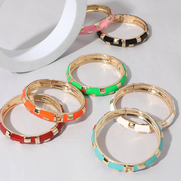 Gold Plated Geographic Patterned Enamel Hinged Bracelet for wholesale by Sensibling Corp.