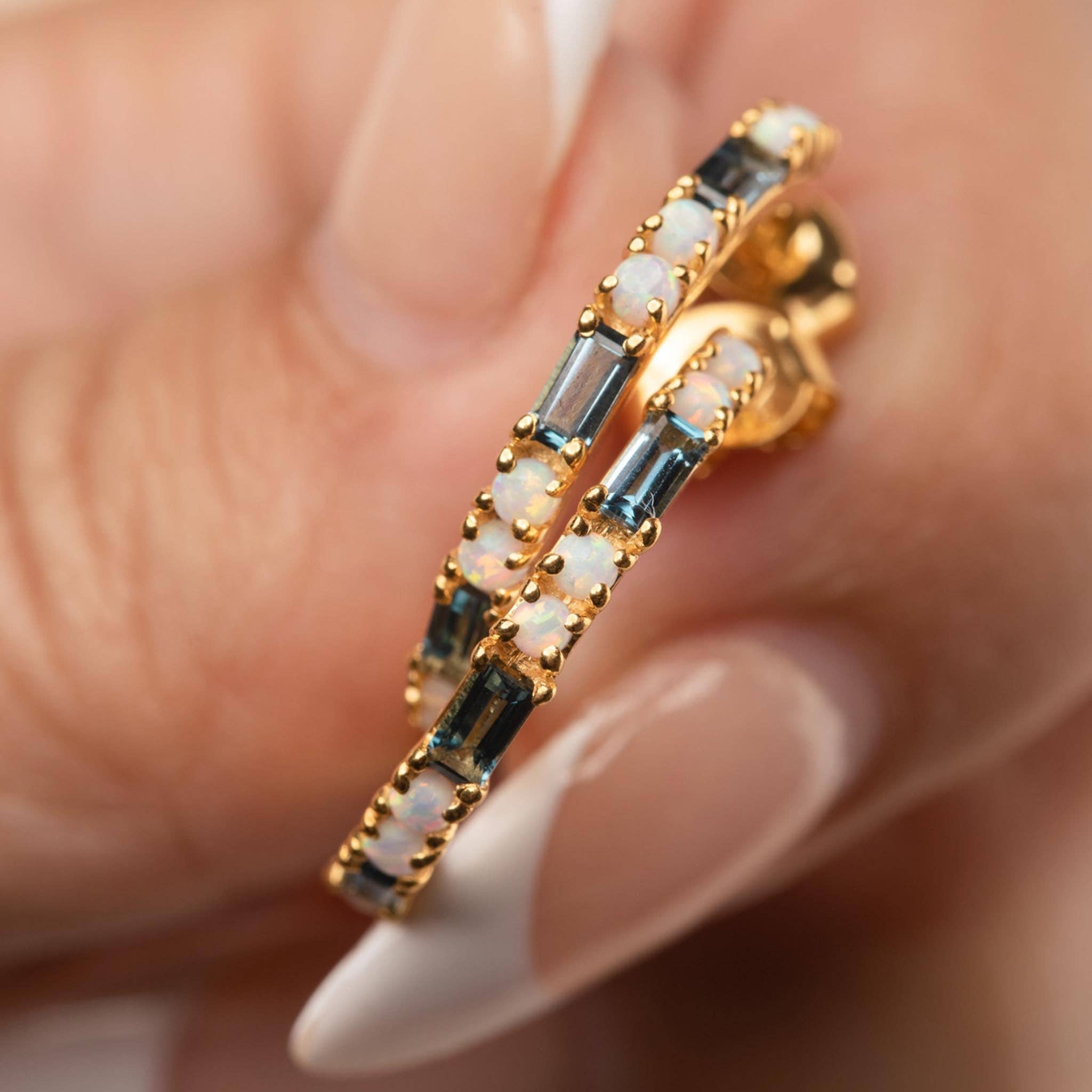 La Kaiser - Wholesale Hoop Earrings - London Blue Topaz & Opal Bridge Hoops2