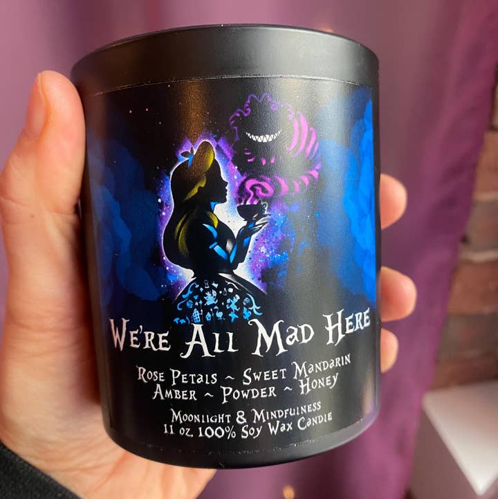 Moonlight & Mindfulness - Wholesale Jar/Filled Candle - We're All Mad Here Soy Wax Crystal Candle0