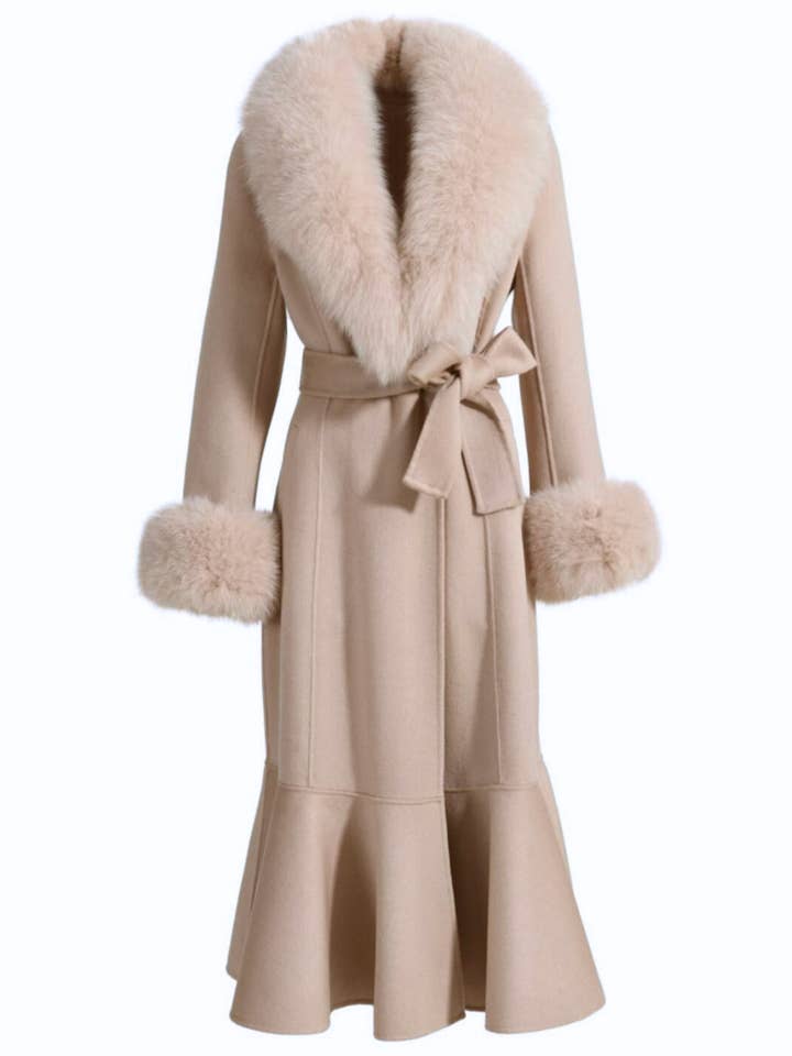 Westminster Cashmere Peplum Coat Beige for wholesale by Hortons England
