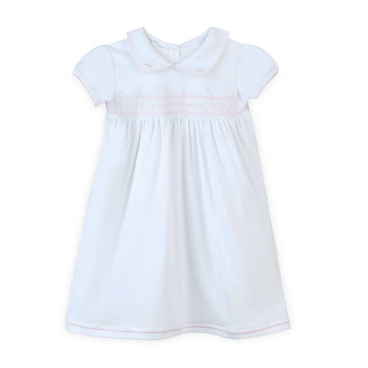 Vestido Clásico de Lizzie con Nido de Abeja y Manga Corta - Rosa para venta al por mayor de Magnolia Baby