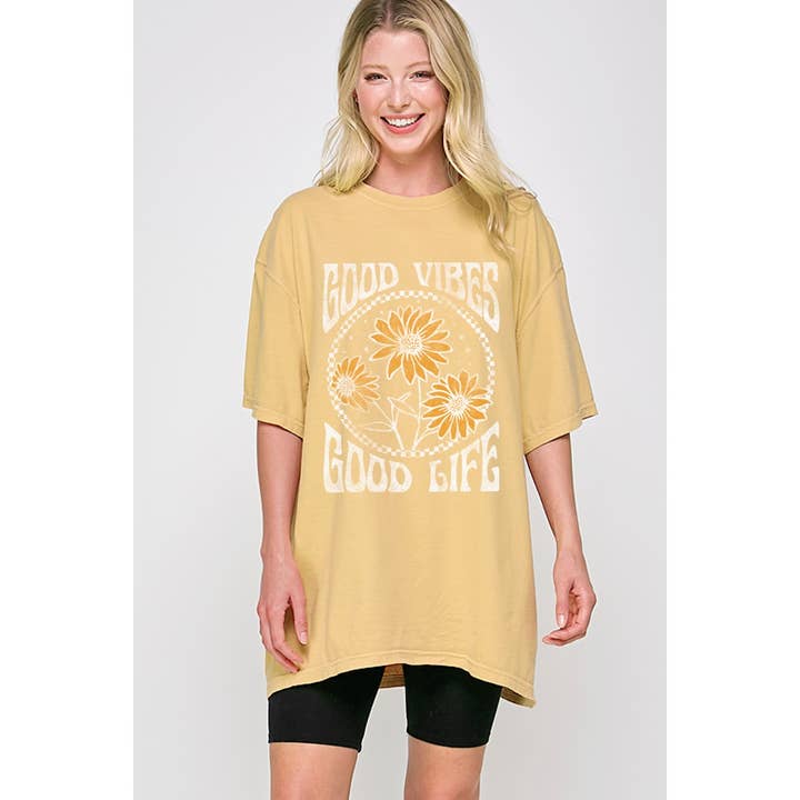 GOOD VIBES GOOD LIFE GRAPHIC OVERSIZED TEE for wholesale by Illustrated Society