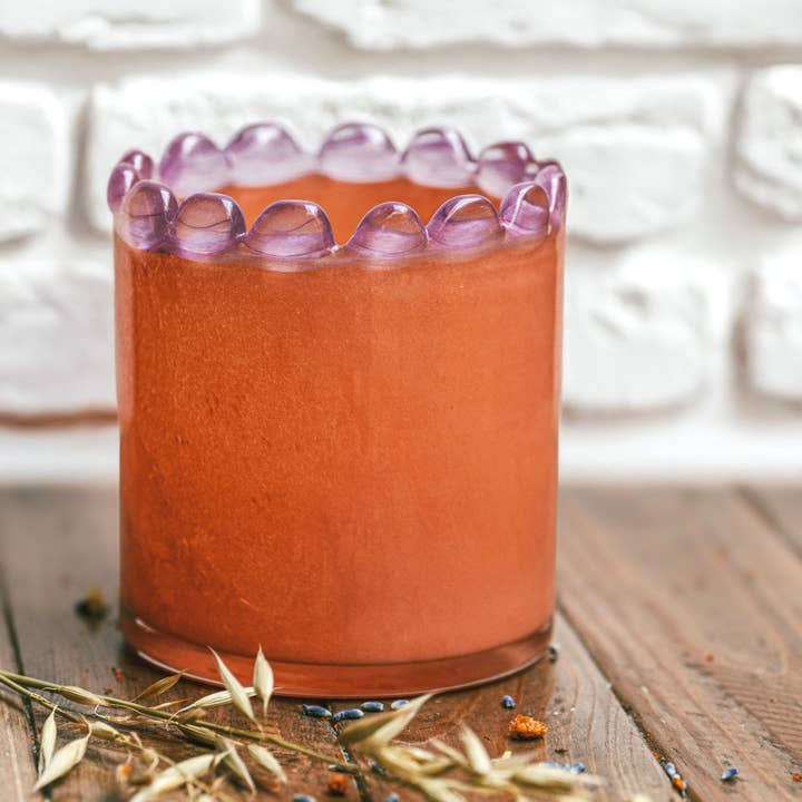 Rechter windlicht van geblazen glas met parelrand perzik / lila voor wholesale door Maison Lilo