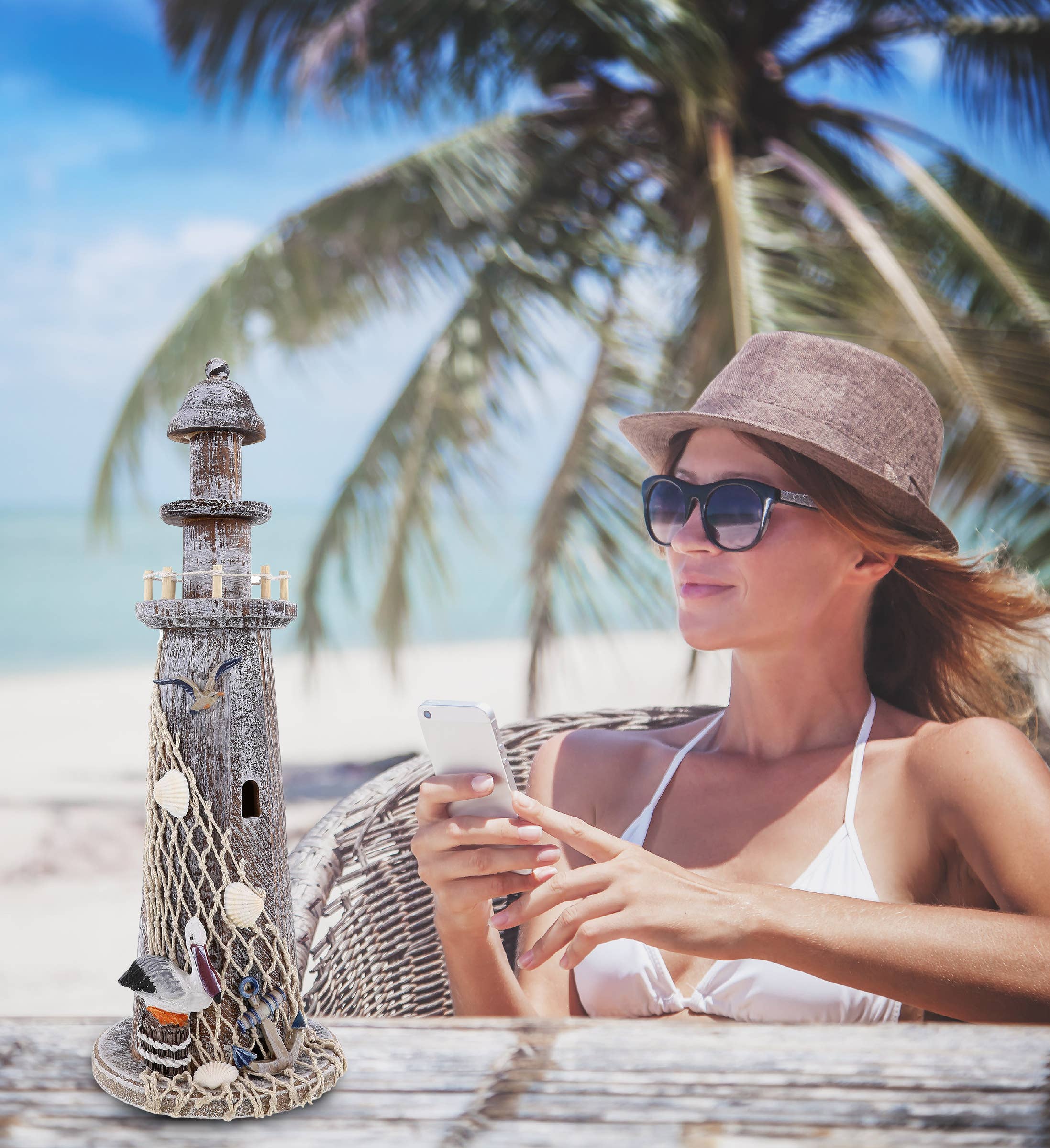 Cota Global - Wholesale Decorative Figurine - Nautical - Brown Wooden Lighthouse - Large3