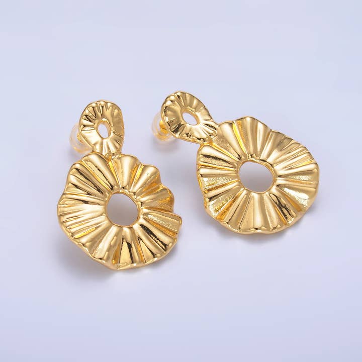 Ruffled Gold Statement Earrings Organic Drop Design for wholesale by Aim Eternal