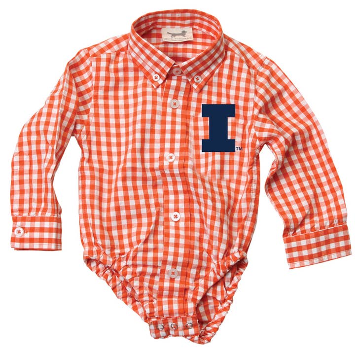 Wes and Willy - Wholesale Bodysuit (Non-Footed) - Baby - Illinois Fighting Illini Infant LS Gingham Onesie