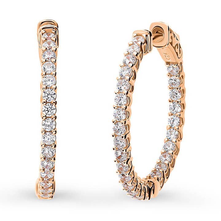 BERRICLE Sterling Silver CZ Inside-Out Hoop Earrings 1" for wholesale by BERRICLE