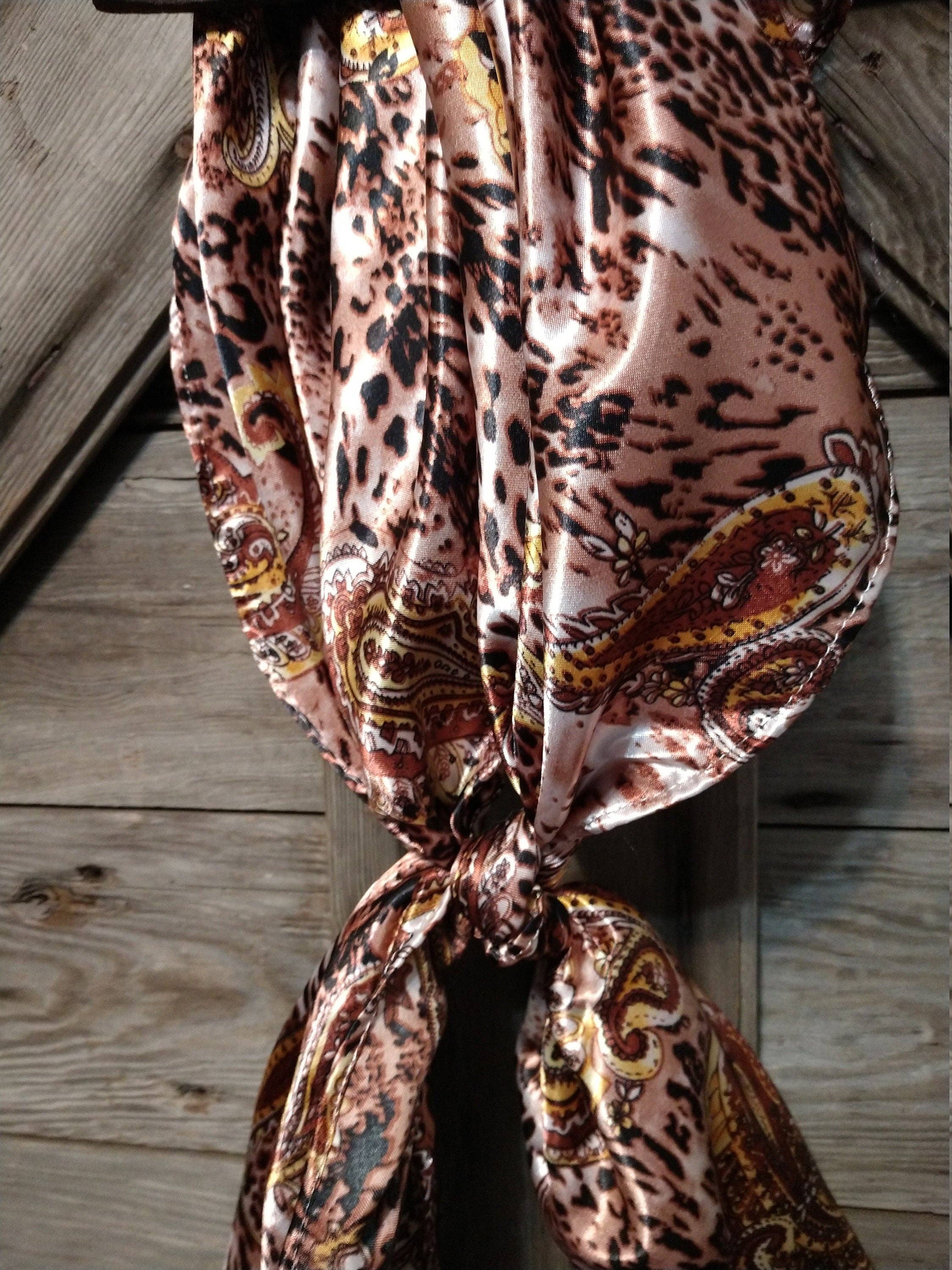 Double B Wild Rags - Wholesale Scarf - Women's - Wild Rag ANIMAL 608 Brown Paisley Cheetah Cowboy Western Neck Scarf Bandanna by Double B Wild Rags2