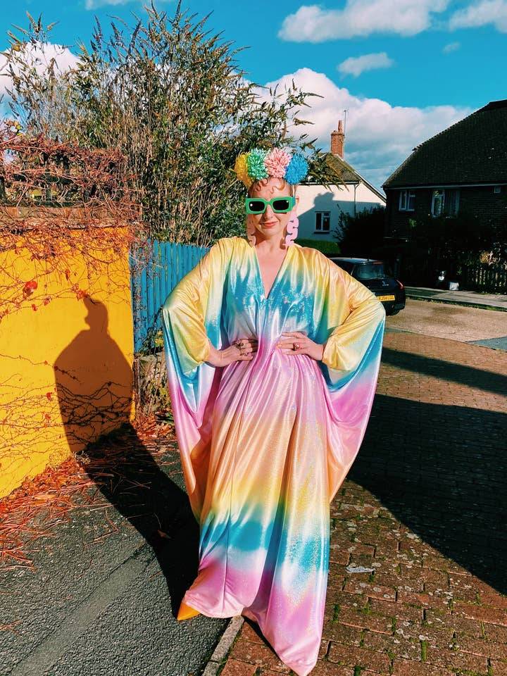 Fumbalinas - Wholesale Kaftan – Women's - Liquid Holographic Pastel Rainbow Studio 54 Maxi Kaftan Dress59