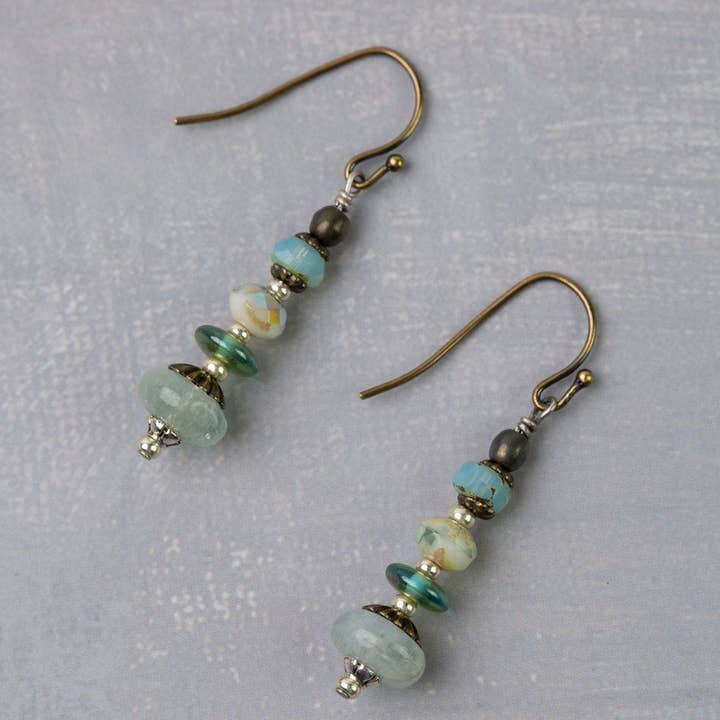 Anne Vaughan Designs Jewelry - Wholesale Dangle Earrings - Venetian Dreams Czech Glass With Aquamarine Simple Earrings0