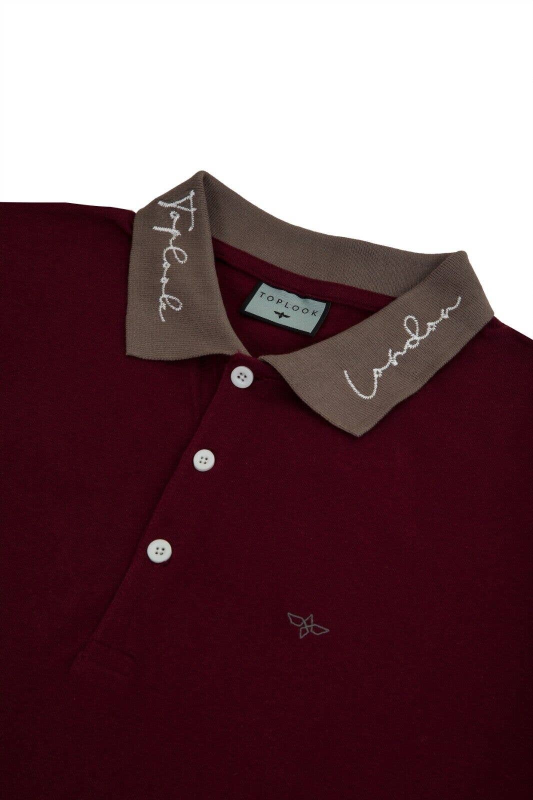 Mens Polo Shirt Short Sleeve Pique Top - Wine/Brushed Nickel for wholesale on Faire2